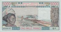 p108Ap from West African States: 5000 Francs from 1987